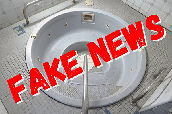 Image of spa with fake news title.