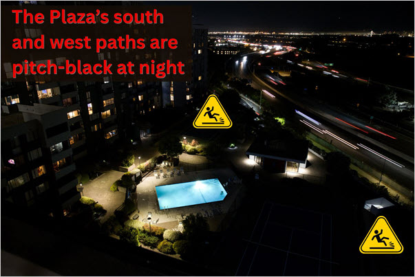 A Gateview Plaza night photo showing the dark south and west sides. 