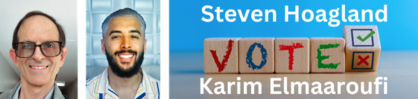 An election banner with photos of Steve and Karim.